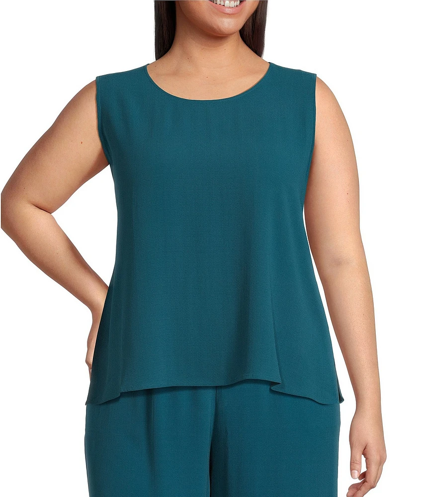 Eileen Fisher Plus Size Silk Georgette Crepe Crew Neck Sleeveless Tank