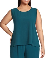 Eileen Fisher Plus Size Silk Georgette Crepe Crew Neck Sleeveless Tank