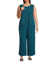 Eileen Fisher Plus Size Silk Georgette Crepe Crew Neck Sleeveless Tank