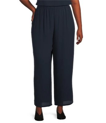 Eileen Fisher Plus Size Silk Georgette Crepe Elastic Waisted Wide Leg Pull-On Ankle Pants