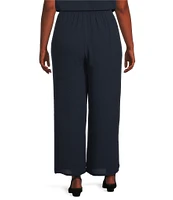 Eileen Fisher Plus Size Silk Georgette Crepe Elastic Waisted Wide Leg Pull-On Ankle Pants