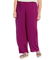 Eileen Fisher Plus Size Silk Georgette Crepe Elastic Waisted Wide-Leg Pull-On Ankle Pants