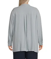 Eileen Fisher Plus Size Silk Georgette Crepe Mandarin Collar Long Sleeve Button-Front Shirt