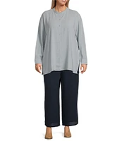 Eileen Fisher Plus Size Silk Georgette Crepe Mandarin Collar Long Sleeve Button-Front Shirt