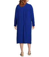 Eileen Fisher Plus Size Silk Georgette Crepe Notch Collar Short Sleeve Button Front Dress