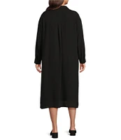 Eileen Fisher Plus Size Silk Georgette Crepe Notch Collar Short Sleeve Button Front Dress