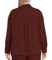 Eileen Fisher Plus Size Silk Georgette Crepe Point Collar Long Sleeve Button Front Classic Shirt