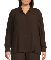 Eileen Fisher Plus Size Silk Georgette Crepe Point Collar Long Sleeve Button Front Classic Shirt