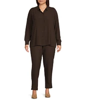 Eileen Fisher Plus Size Silk Georgette Crepe Point Collar Long Sleeve Button Front Classic Shirt