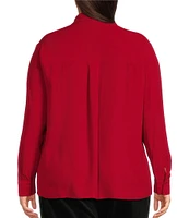 Eileen Fisher Plus Size Silk Georgette Crepe Point Collar Long Sleeve Button Front Classic Shirt