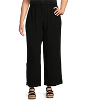 Eileen Fisher Plus Size Silk Georgette Crepe Wide-Leg High Side Slit Pull-On Ankle Pants