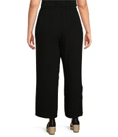 Eileen Fisher Plus Size Silk Georgette Crepe Wide-Leg High Side Slit Pull-On Ankle Pants