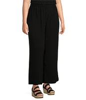 Eileen Fisher Plus Size Silk Georgette Crepe Wide-Leg High Side Slit Pull-On Ankle Pants