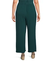 Eileen Fisher Plus Size Silk Georgette Crepe Wide-Leg High Side Slit Pull-On Ankle Pants