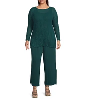 Eileen Fisher Plus Size Silk Georgette Crepe Wide-Leg High Side Slit Pull-On Ankle Pants