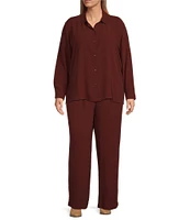 Eileen Fisher Plus Size Silk Georgette Crepe Wide Leg Pull-On Ankle Pants