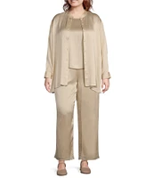 Eileen Fisher Plus Size Silk Satin Mandarin Collar Long Sleeve Button-Front Shirt