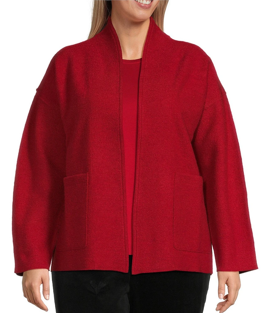 Eileen Fisher Plus Size Soft Wool Stand Collar Long Sleeve Pocketed Boxy Jacket