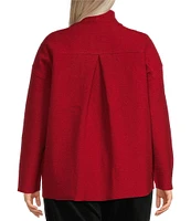 Eileen Fisher Plus Size Soft Wool Stand Collar Long Sleeve Pocketed Boxy Jacket