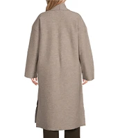 Eileen Fisher Plus Size Soft Wool Stand Collar Long Sleeve Side Pocket Open-Front Long Coat