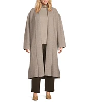 Eileen Fisher Plus Size Soft Wool Stand Collar Long Sleeve Side Pocket Open-Front Long Coat