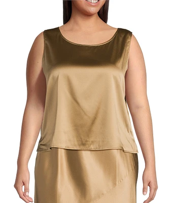 Eileen Fisher Plus Size Stretch Silk Charmeuse Boat Neck Sleeveless Shell Top