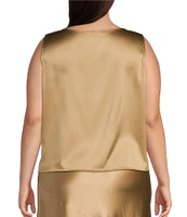Eileen Fisher Plus Size Stretch Silk Charmeuse Boat Neck Sleeveless Shell Top