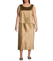 Eileen Fisher Plus Size Stretch Silk Charmeuse Boat Neck Sleeveless Shell Top