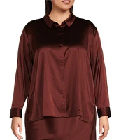 Eileen Fisher Plus Size Stretch Silk Charmeuse Point Collar Long Sleeve Button Front Classic Shirt