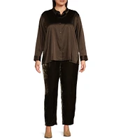 Eileen Fisher Plus Size Stretch Silk Charmeuse Point Collar Long Sleeve Button Front Classic Shirt