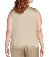 Eileen Fisher Plus Size Striated Silk Satin Round Neck Sleeveless Shell