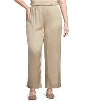 Eileen Fisher Plus Size Striated Silk Satin Straight Leg Pull-On Ankle Pants