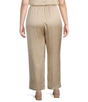 Eileen Fisher Plus Size Striated Silk Satin Straight Leg Pull-On Ankle Pants