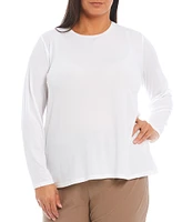 Eileen Fisher Plus Size Tencel Jersey Knit Long Sleeve Crew Neck Top