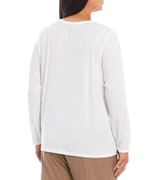 Eileen Fisher Plus Size Tencel Jersey Knit Long Sleeve Crew Neck Top