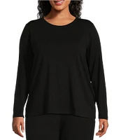 Eileen Fisher Plus Size Tencel Jersey Knit Long Sleeve Crew Neck Top