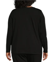 Eileen Fisher Plus Size Tencel Jersey Knit Long Sleeve Crew Neck Top