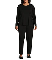 Eileen Fisher Plus Size Tencel Jersey Knit Long Sleeve Crew Neck Top