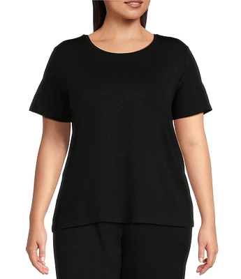 Eileen Fisher Plus Size Tencel Lightweight Jersey Crew Neck Short Sleeve Shirt