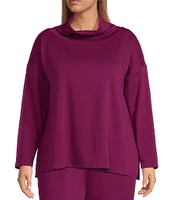 Eileen Fisher Plus Size Tencel™ Lyocell Cozy Brushed Terry Funnel Neck Long Sleeve Boxy Top