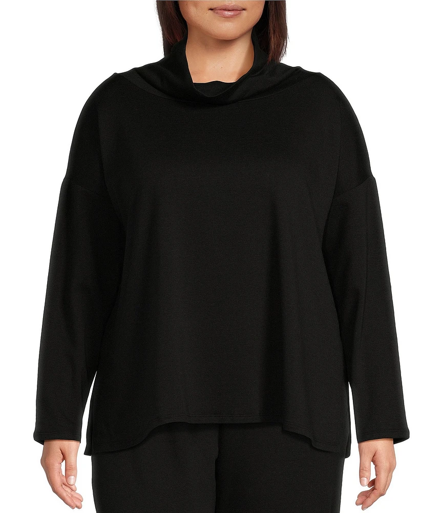 Eileen Fisher Plus Size Tencel™ Lyocell Cozy Brushed Terry Funnel Neck Long Sleeve Boxy Top