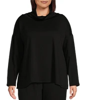 Eileen Fisher Plus Size Tencel™ Lyocell Cozy Brushed Terry Funnel Neck Long Sleeve Boxy Top