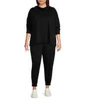 Eileen Fisher Plus Size Tencel™ Lyocell Cozy Brushed Terry Funnel Neck Long Sleeve Boxy Top