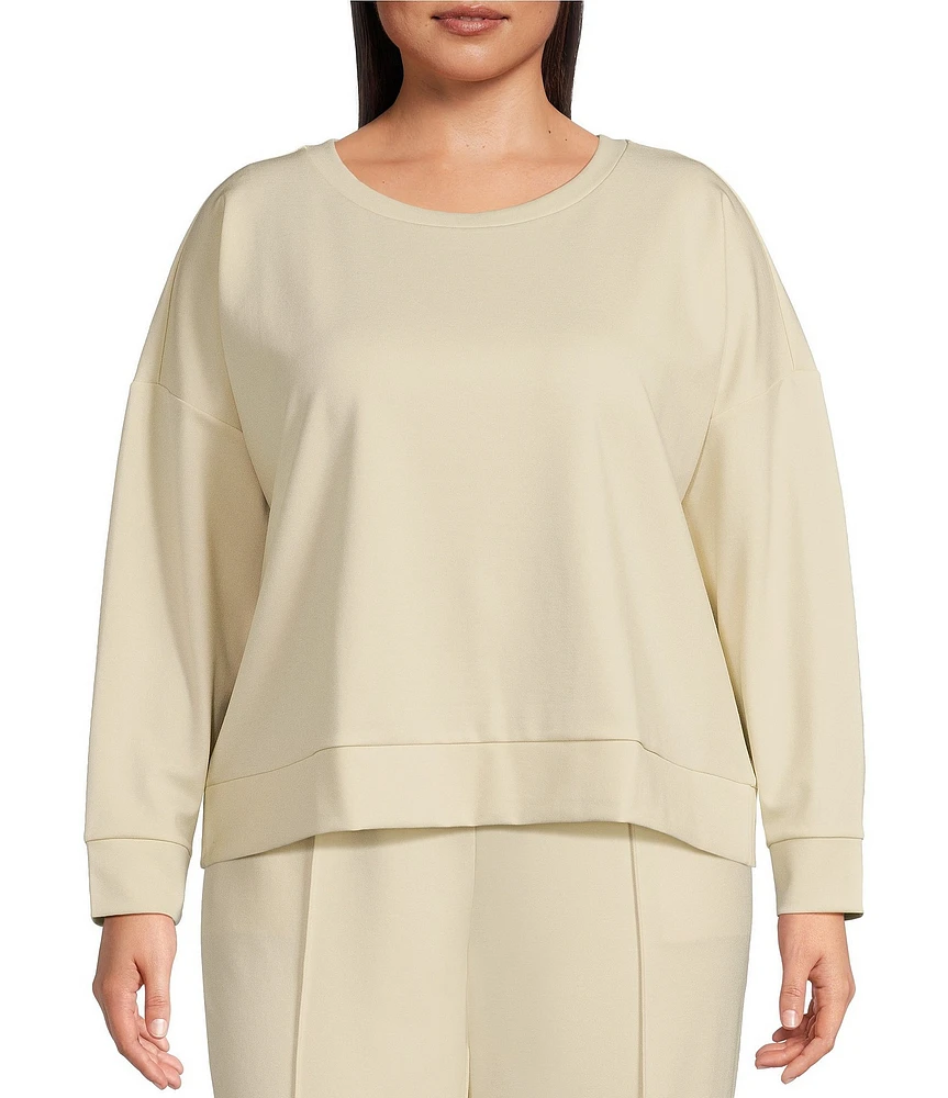 Eileen Fisher Plus Size Tencel™ Lyocell Ponte Knit Round Neck Long Sleeve Boxy Top