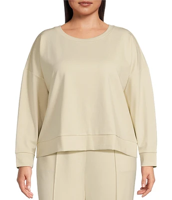 Eileen Fisher Plus Size Tencel™ Lyocell Ponte Knit Round Neck Long Sleeve Boxy Top