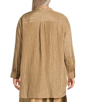 Eileen Fisher Plus Size Textured Silk Jacquard Mandarin Collar Long Sleeve Tunic
