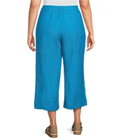 Eileen Fisher Plus Size Washed Organic Linen Elastic Waist Wide Leg Cropped Pants