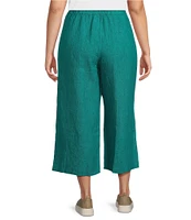 Eileen Fisher Plus Size Washed Organic Linen Elastic Waist Wide Leg Cropped Pants