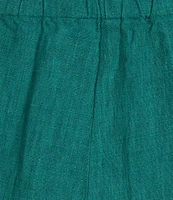 Eileen Fisher Plus Size Washed Organic Linen Elastic Waist Wide Leg Cropped Pants
