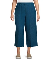 Eileen Fisher Plus Size Washed Organic Linen Elastic Waist Wide Leg Cropped Pants